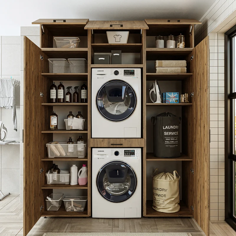 Roomart wasmachinekast DUO-I, 187 cm, kastenwand met twee hoge kasten, in 3 kleuren