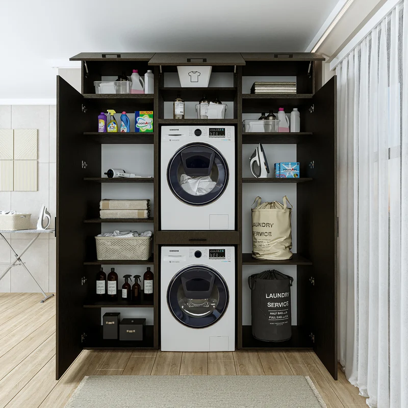 Roomart wasmachinekast DUO-I, 187 cm, kastenwand met twee hoge kasten, in 3 kleuren