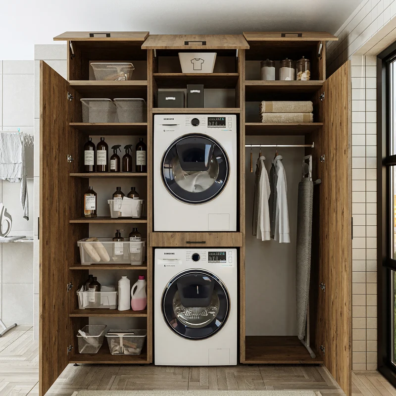 Roomart wasmachinekast DUO-I, 187 cm, kastenwand met twee hoge kasten, in 3 kleuren