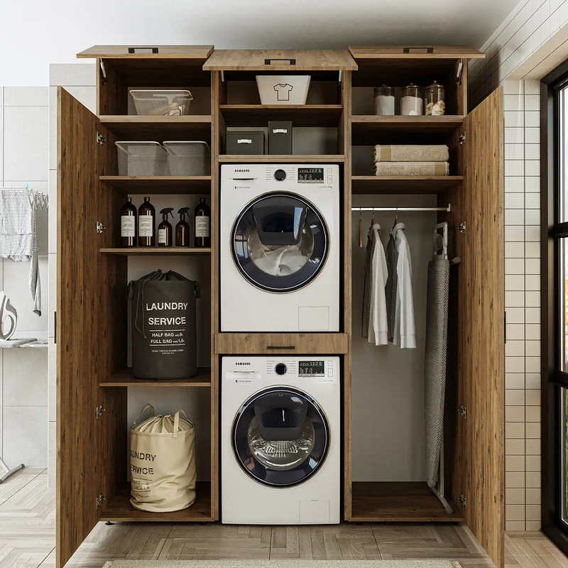 Roomart wasmachinekast DUO-I, 187 cm, kastenwand met twee hoge kasten, in 3 kleuren