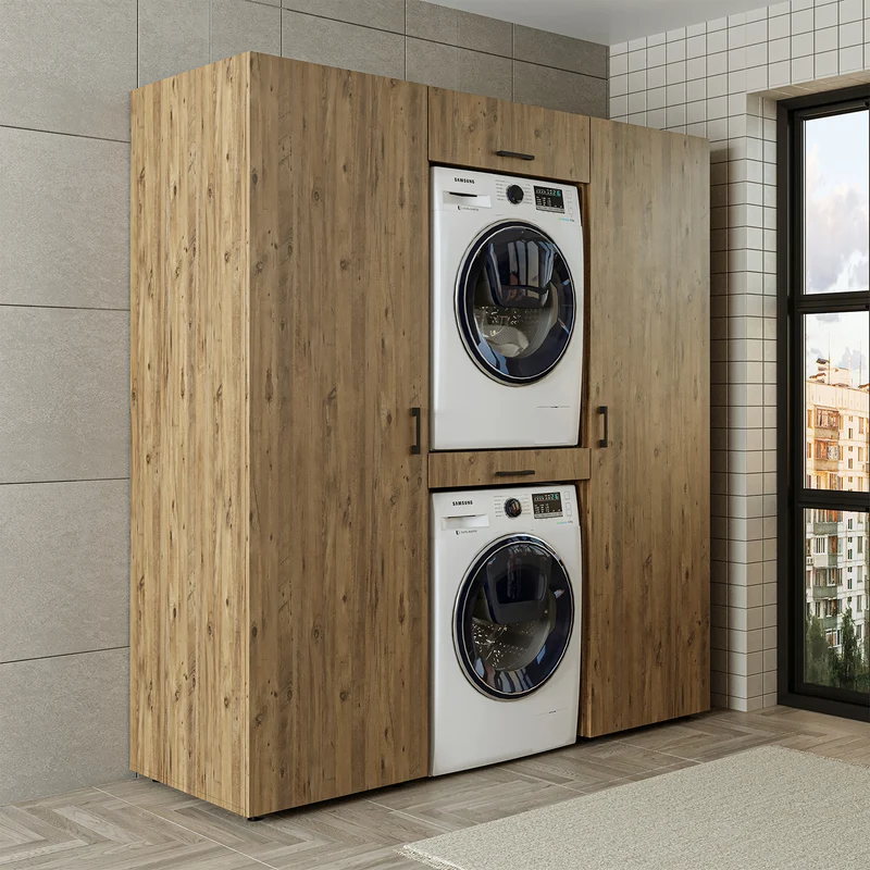 Roomart wasmachinekast DUO-I, 187 cm, kastenwand met twee hoge kasten, in 3 kleuren
