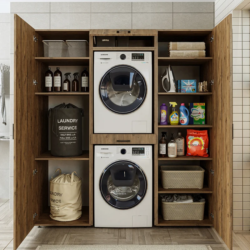 Roomart wasmachinekast DUO-I, 187 cm, kastenwand met twee hoge kasten, in 3 kleuren