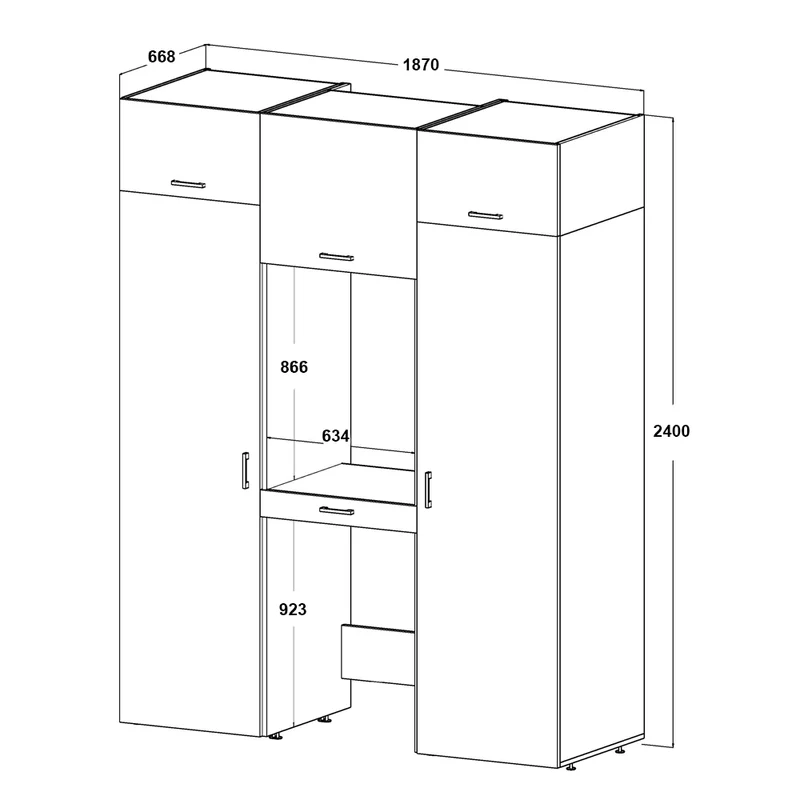 Roomart wasmachinekast DUO-I, 187 cm, kastenwand met twee hoge kasten, in 3 kleuren