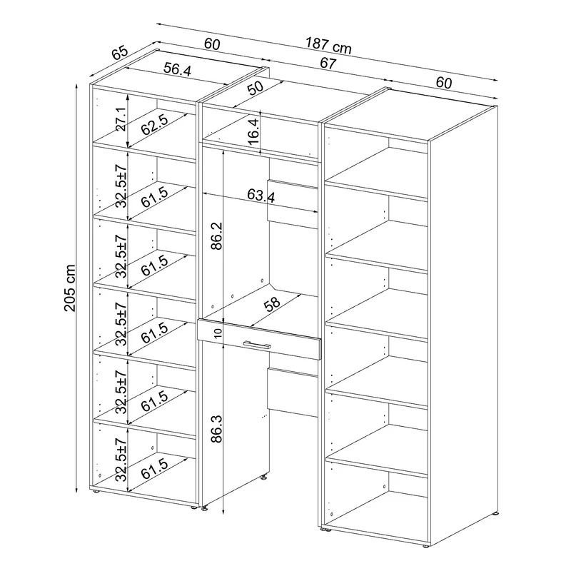 Roomart wasmachinekast DUO-I, 187 cm, kastenwand met twee hoge kasten, in 3 kleuren