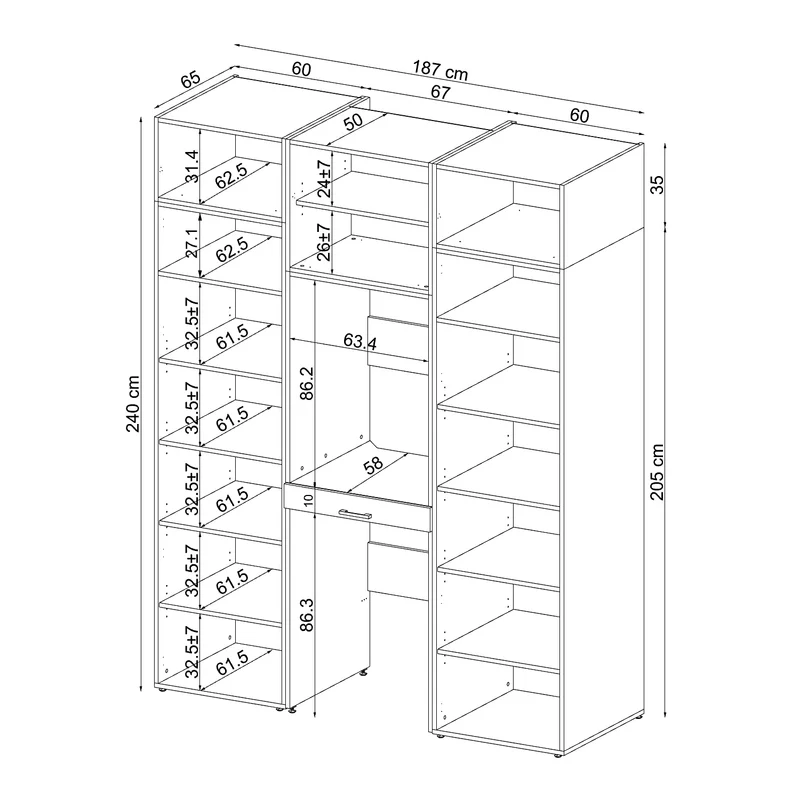 Roomart wasmachinekast DUO-I, 187 cm, kastenwand met twee hoge kasten, in 3 kleuren