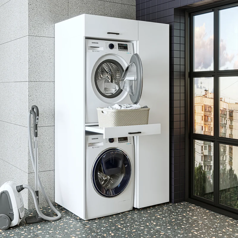 Roomart wasmachinekast DUO-I, 112 cm, met hoge kast en uittrekplank, in 3 kleuren
