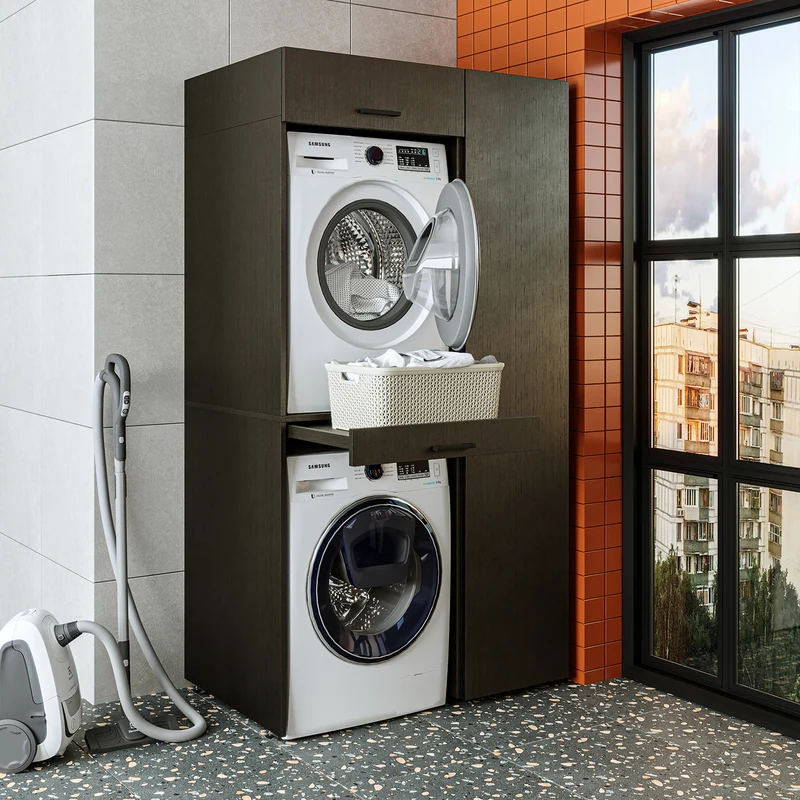 Roomart wasmachinekast DUO-I, 112 cm, met hoge kast en uittrekplank, in 3 kleuren