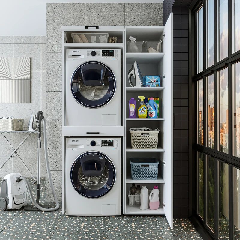 Roomart wasmachinekast DUO-I, 112 cm, met hoge kast en uittrekplank, in 3 kleuren