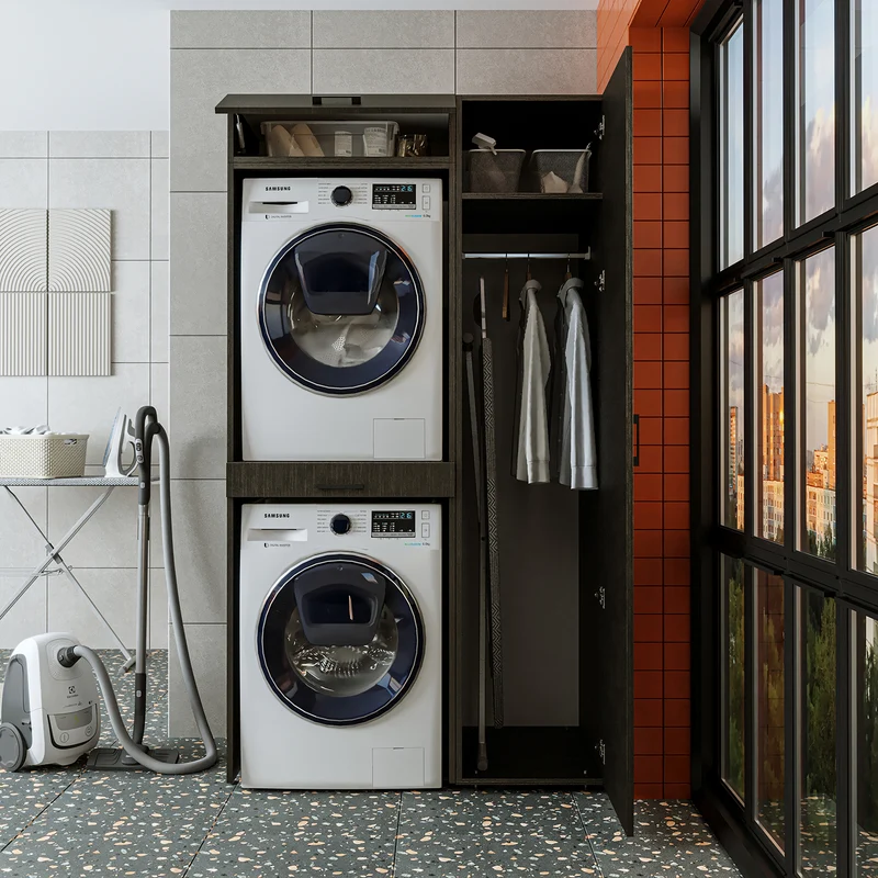 Roomart wasmachinekast DUO-I, 112 cm, met hoge kast en uittrekplank, in 3 kleuren