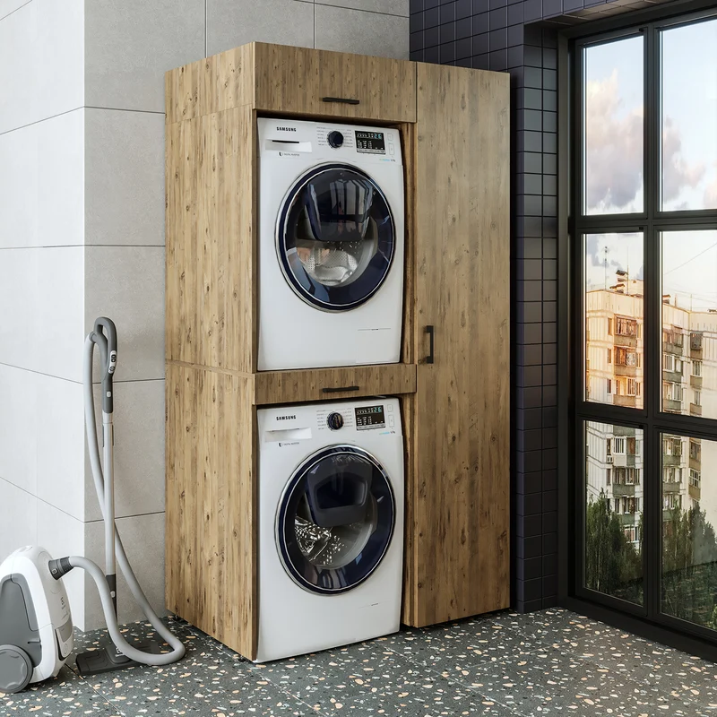Roomart wasmachinekast DUO-I, 112 cm, met hoge kast en uittrekplank, in 3 kleuren