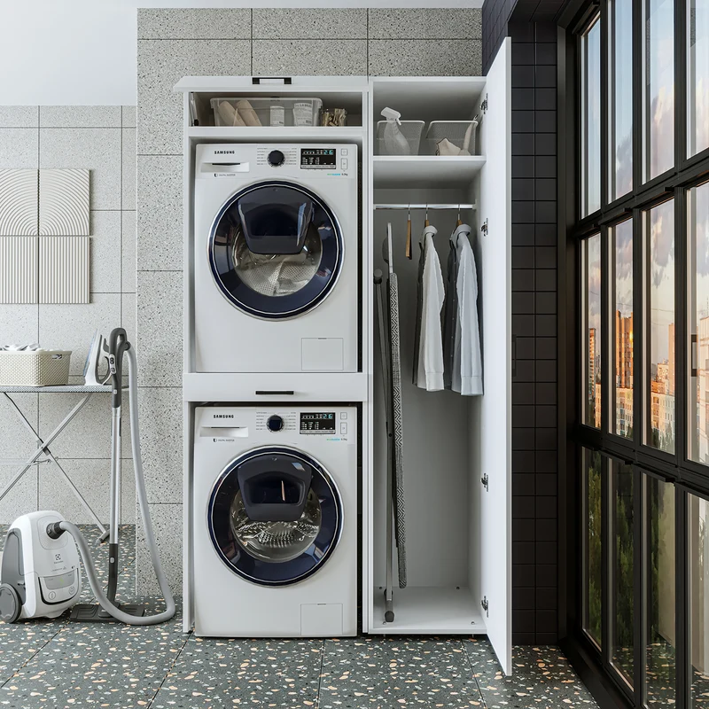 Roomart wasmachinekast DUO-I, 112 cm, met hoge kast en uittrekplank, in 3 kleuren