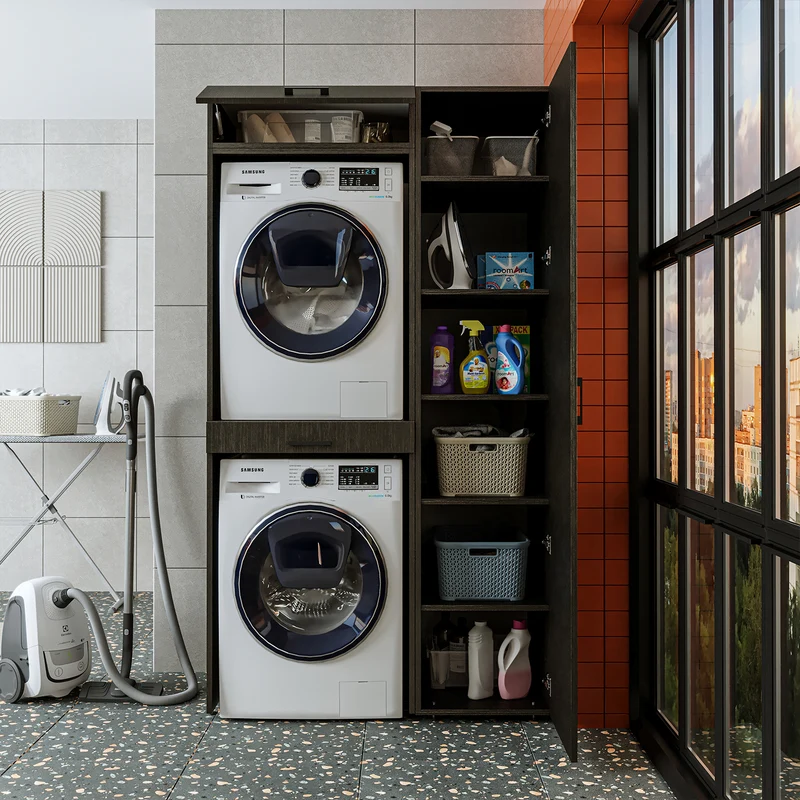 Roomart wasmachinekast DUO-I, 112 cm, met hoge kast en uittrekplank, in 3 kleuren