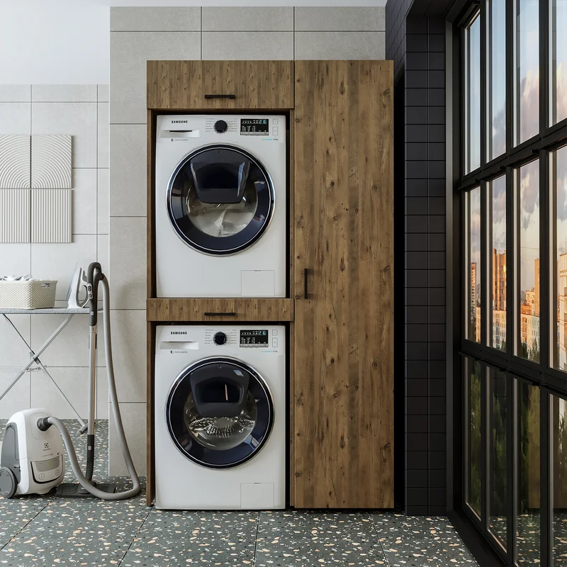 Roomart wasmachinekast DUO-I, 112 cm, met hoge kast en uittrekplank, in 3 kleuren