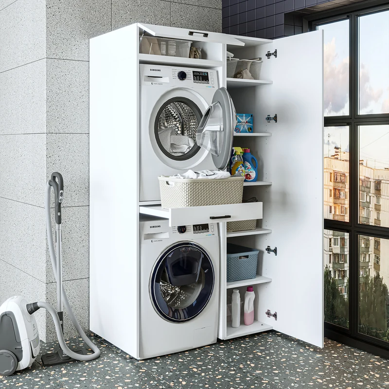 Roomart wasmachinekast DUO-I, 112 cm, met hoge kast en uittrekplank, in 3 kleuren