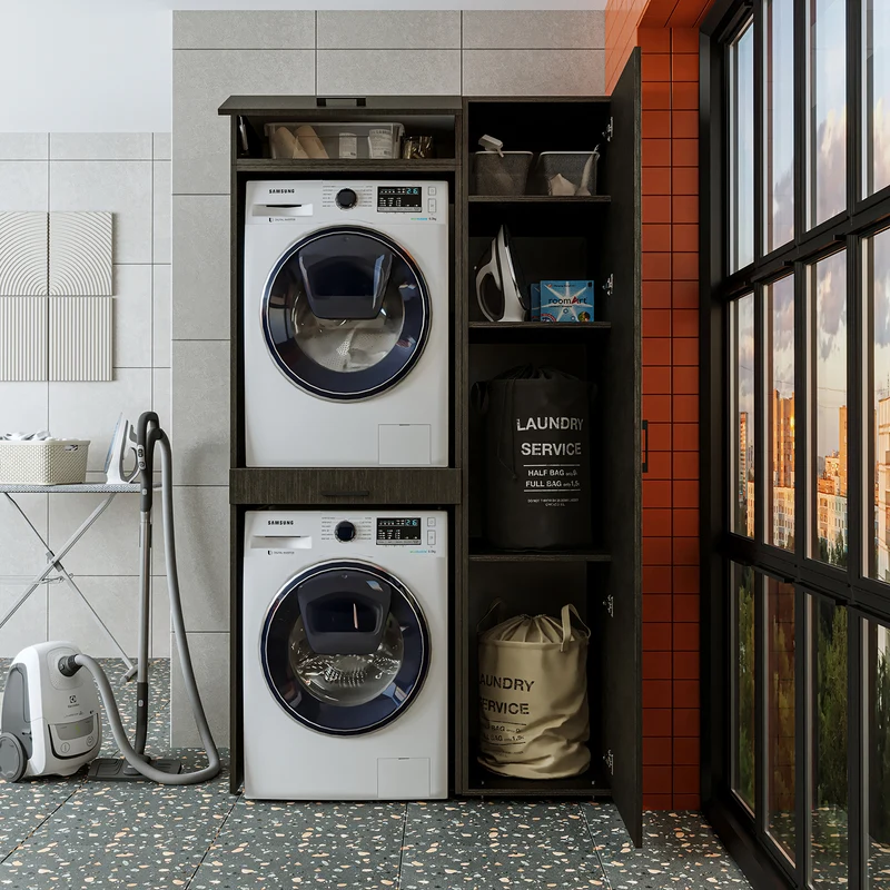 Roomart wasmachinekast DUO-I, 112 cm, met hoge kast en uittrekplank, in 3 kleuren