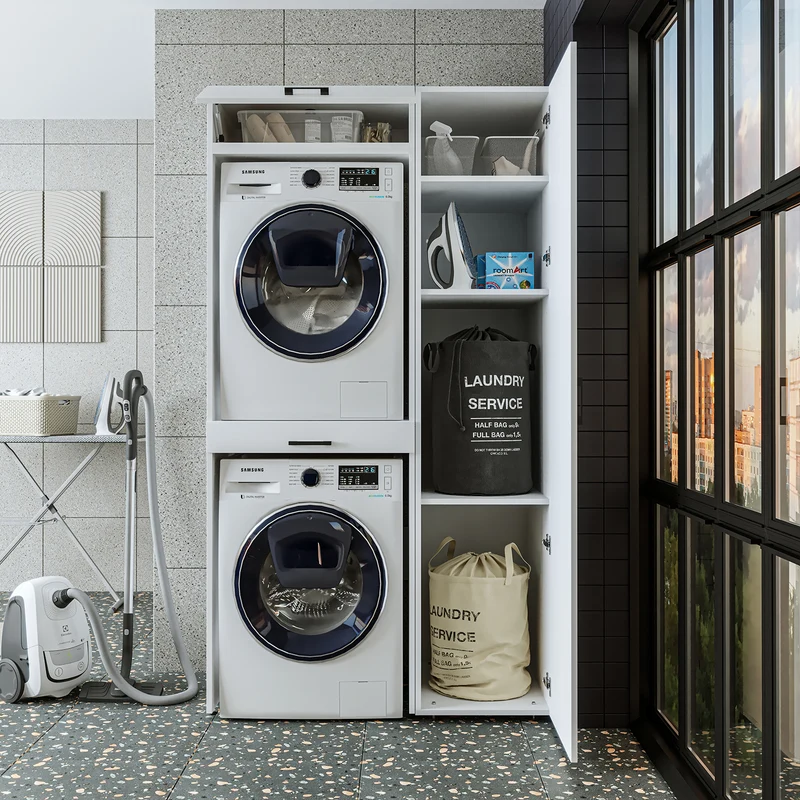 Roomart wasmachinekast DUO-I, 112 cm, met hoge kast en uittrekplank, in 3 kleuren
