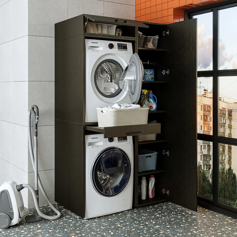 Roomart wasmachinekast DUO-I, 112 cm, met hoge kast en uittrekplank, in 3 kleuren