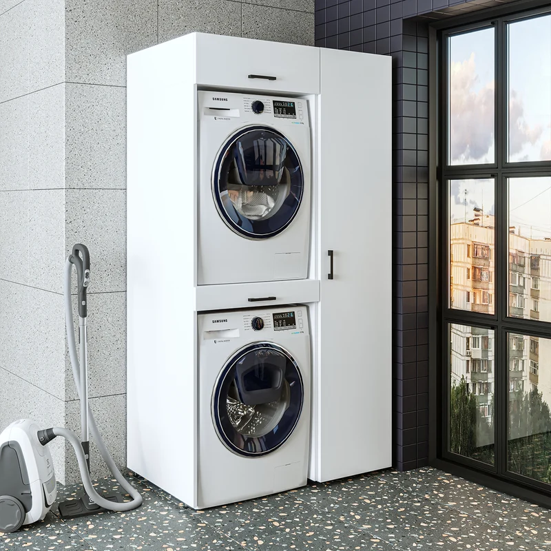 Roomart wasmachinekast DUO-I, 112 cm, met hoge kast en uittrekplank, in 3 kleuren
