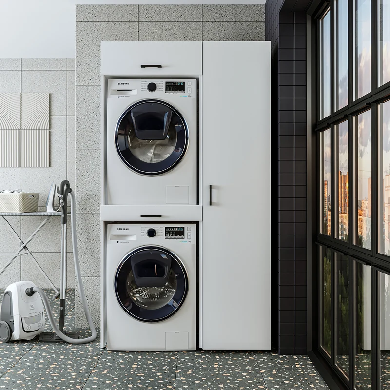 Roomart wasmachinekast DUO-I, 112 cm, met hoge kast en uittrekplank, in 3 kleuren