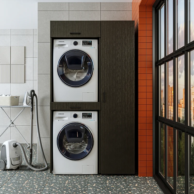 Roomart wasmachinekast DUO-I, 112 cm, met hoge kast en uittrekplank, in 3 kleuren