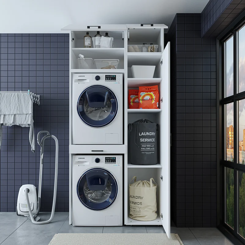 Roomart wasmachinekast DUO-I, 112 cm, met hoge kast en uittrekplank, in 3 kleuren