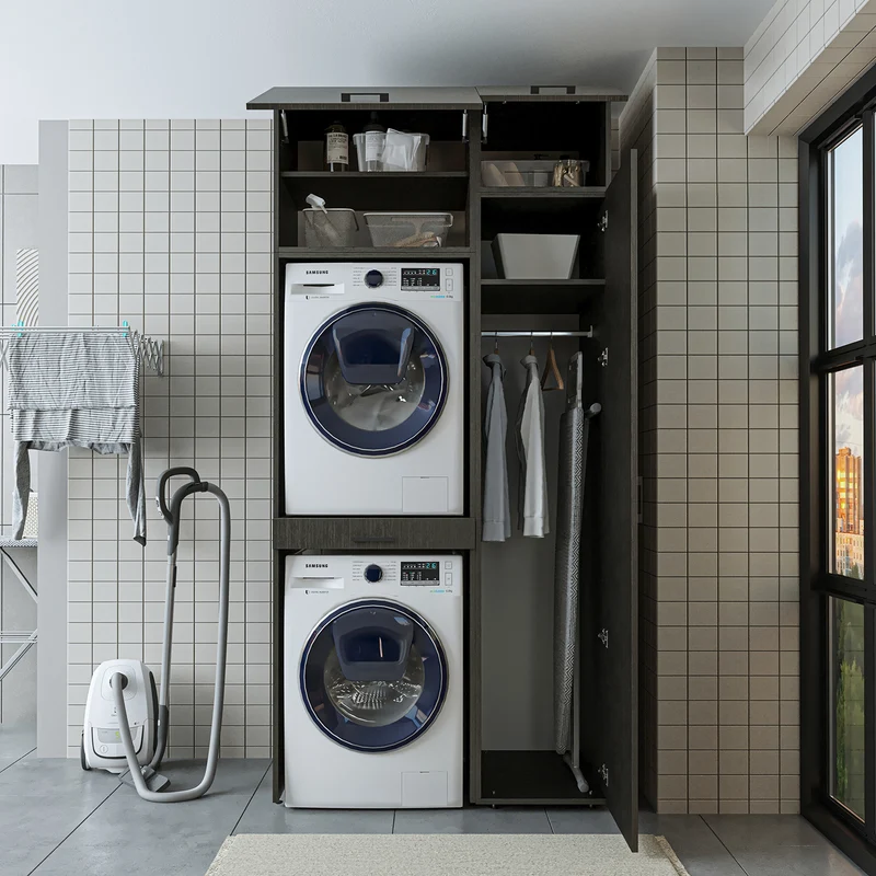 Roomart wasmachinekast DUO-I, 112 cm, met hoge kast en uittrekplank, in 3 kleuren