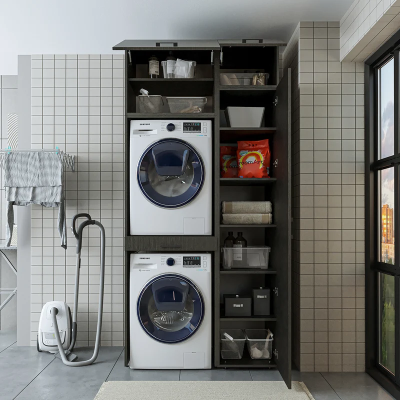 Roomart wasmachinekast DUO-I, 112 cm, met hoge kast en uittrekplank, in 3 kleuren