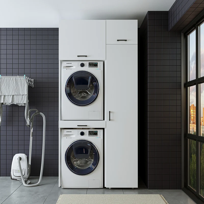 Roomart wasmachinekast DUO-I, 112 cm, met hoge kast en uittrekplank, in 3 kleuren