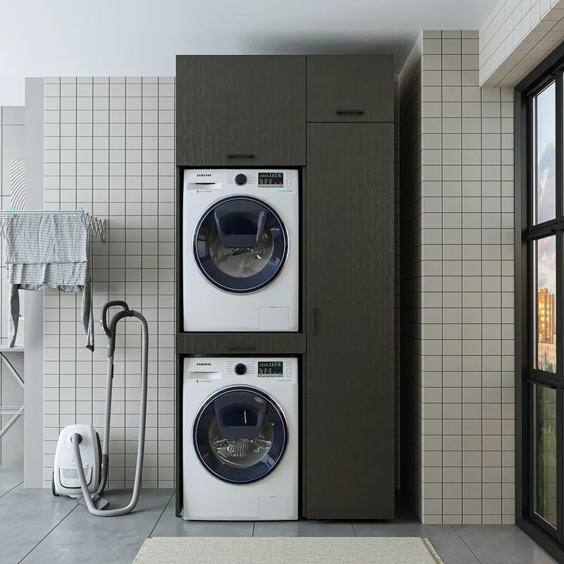 Roomart wasmachinekast DUO-I, 112 cm, met hoge kast en uittrekplank, in 3 kleuren
