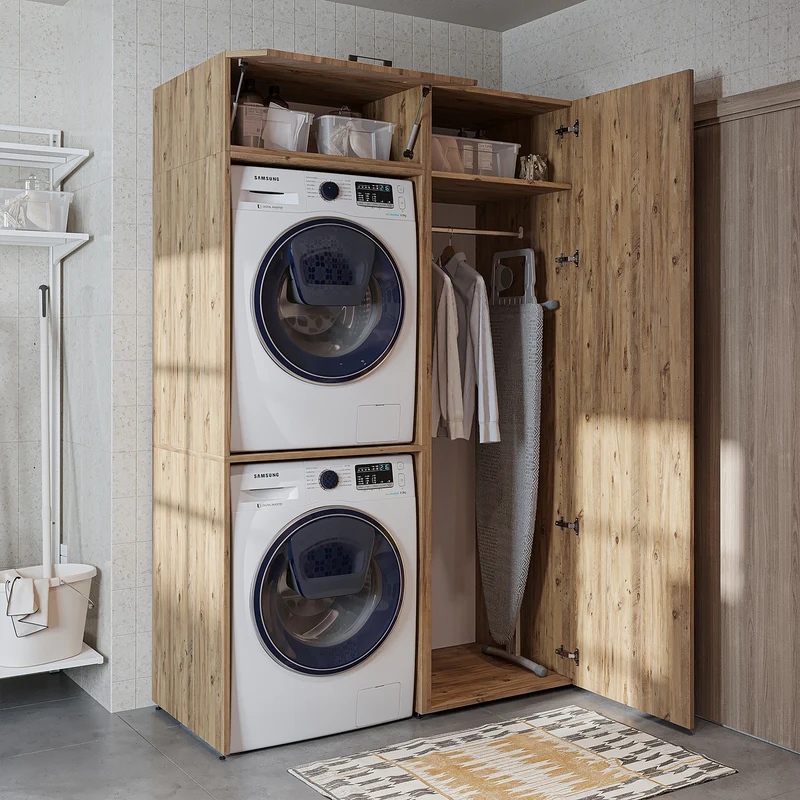 Roomart wasmachinekast DUO-II, 127 cm, voor wasmachine en droger met hoge kast, in 2 kleuren