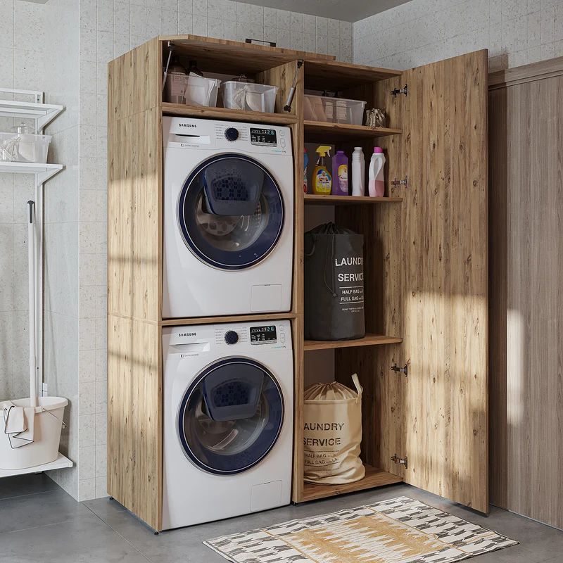 Roomart wasmachinekast DUO-II, 127 cm, voor wasmachine en droger met hoge kast, in 2 kleuren