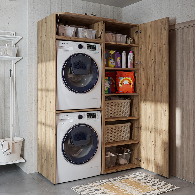 Roomart wasmachinekast DUO-II, 127 cm, voor wasmachine en droger met hoge kast, in 2 kleuren