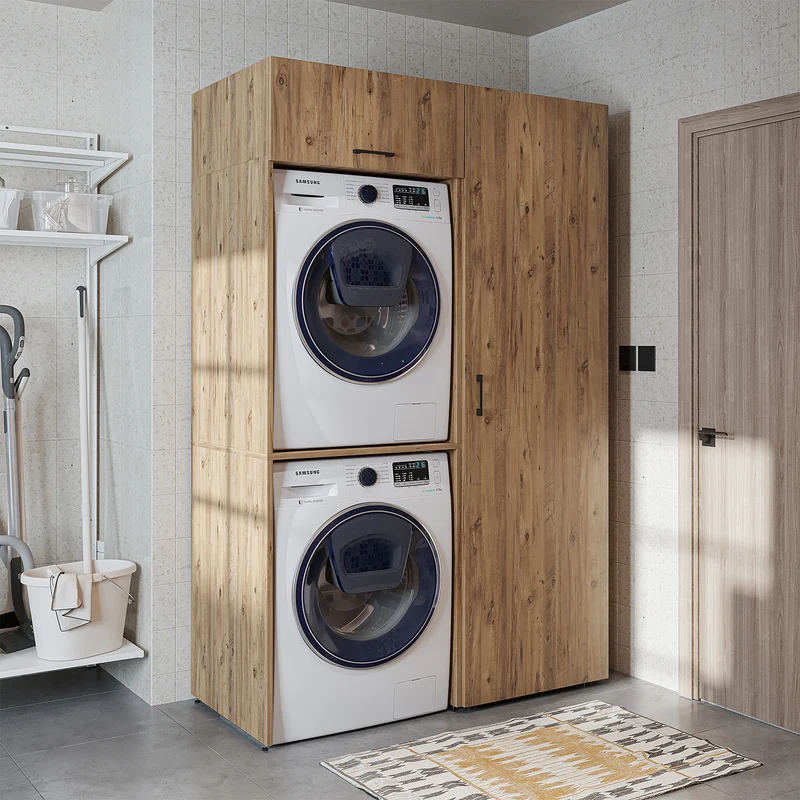 Roomart wasmachinekast DUO-II, 127 cm, voor wasmachine en droger met hoge kast, in 2 kleuren