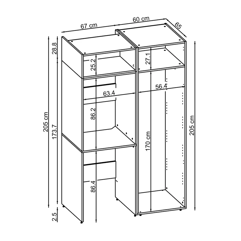 Roomart wasmachinekast DUO-II, 127 cm, voor wasmachine en droger met hoge kast, in 2 kleuren