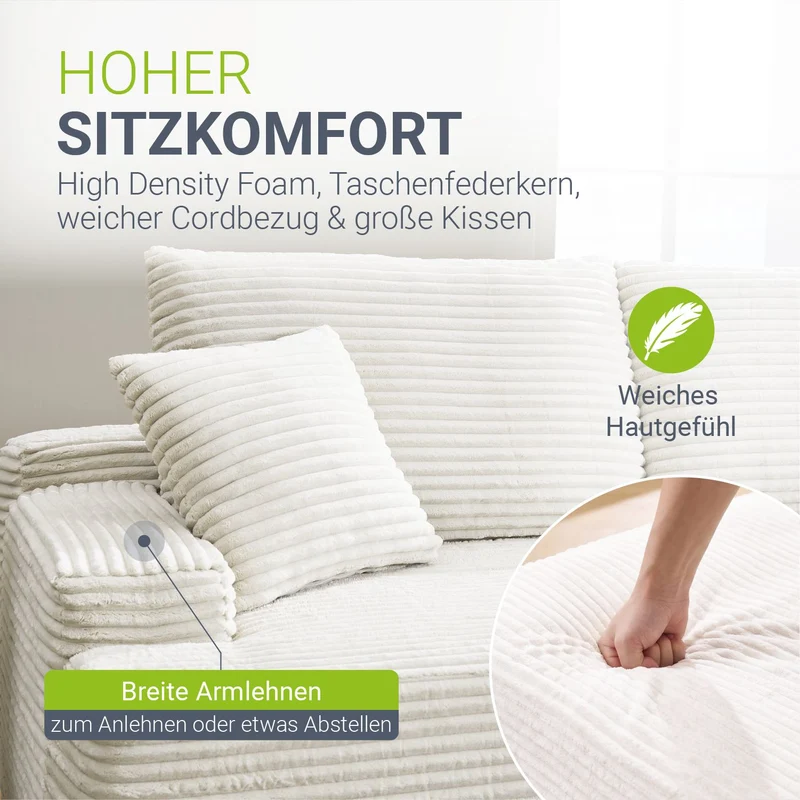 Sofa Coredo mit Cord Bezug & Dekokissen