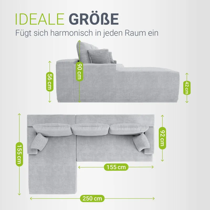 Sofa Coredo mit Cord Bezug & Dekokissen