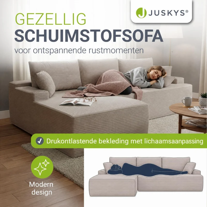 Sofa Coredo mit Cord Bezug & Dekokissen