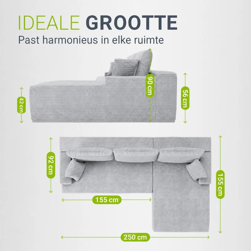 Sofa Coredo mit Cord Bezug & Dekokissen