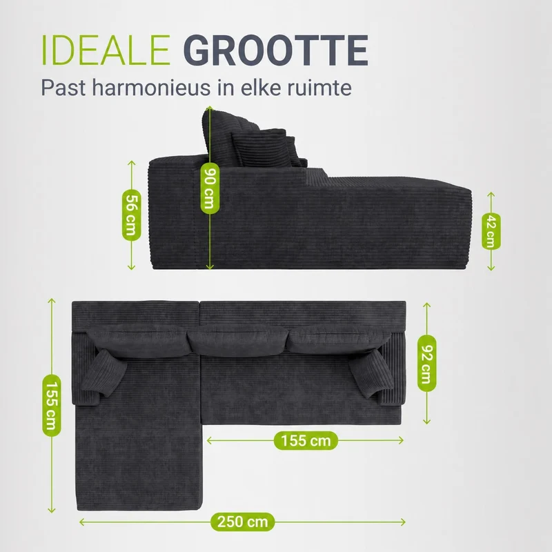 Sofa Coredo mit Cord Bezug & Dekokissen