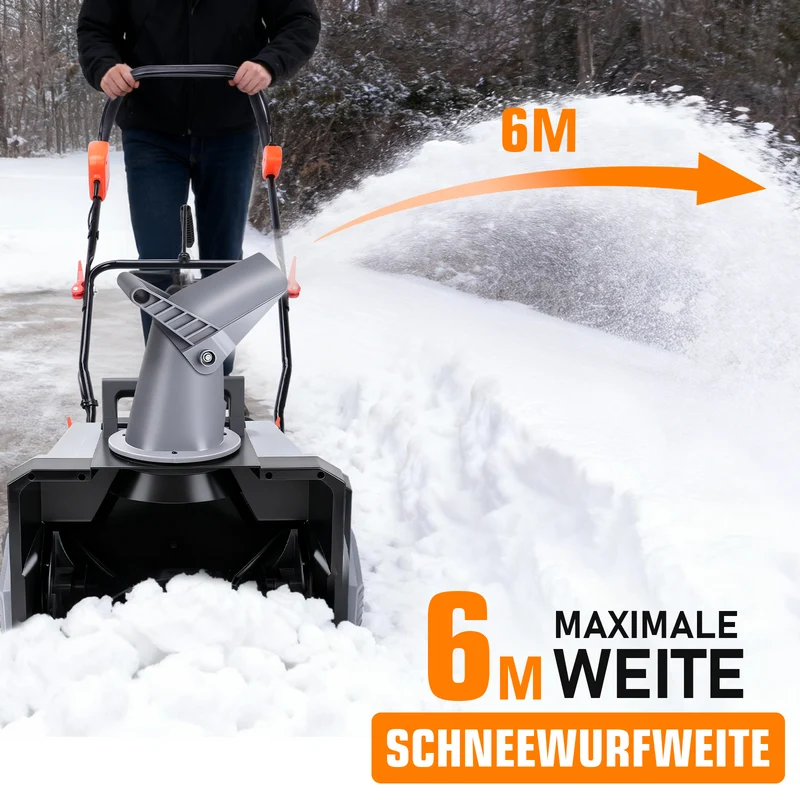 Kabelloser 1500W Akku Schneefräser 46cm Breite, 6m Wurfweite, IPX4