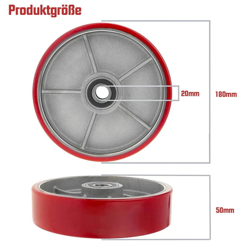 PU-Lenkräder 2er-Set 180x50 mm für Hubwagen – Leise, Tragfähig bis 3000 kg – Ersatzräder