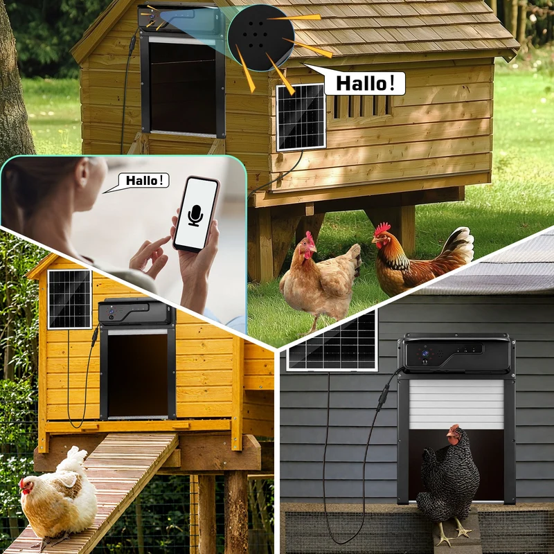 XIIW Automatische Hühnerstalltür Solar mit 1080P Kamera, App-Steuerung, WLAN, Fernbedienung, 5000mAh Akku und Hinderniserkennung