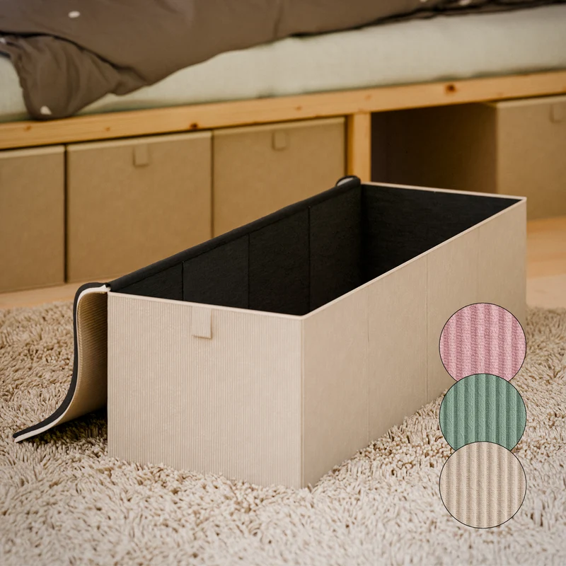 Box für IKEA Kura Bett, Unterbettkommode aus Cord Stoff, 90 x 32 x 27cm - Beige, Grün oder Rosa