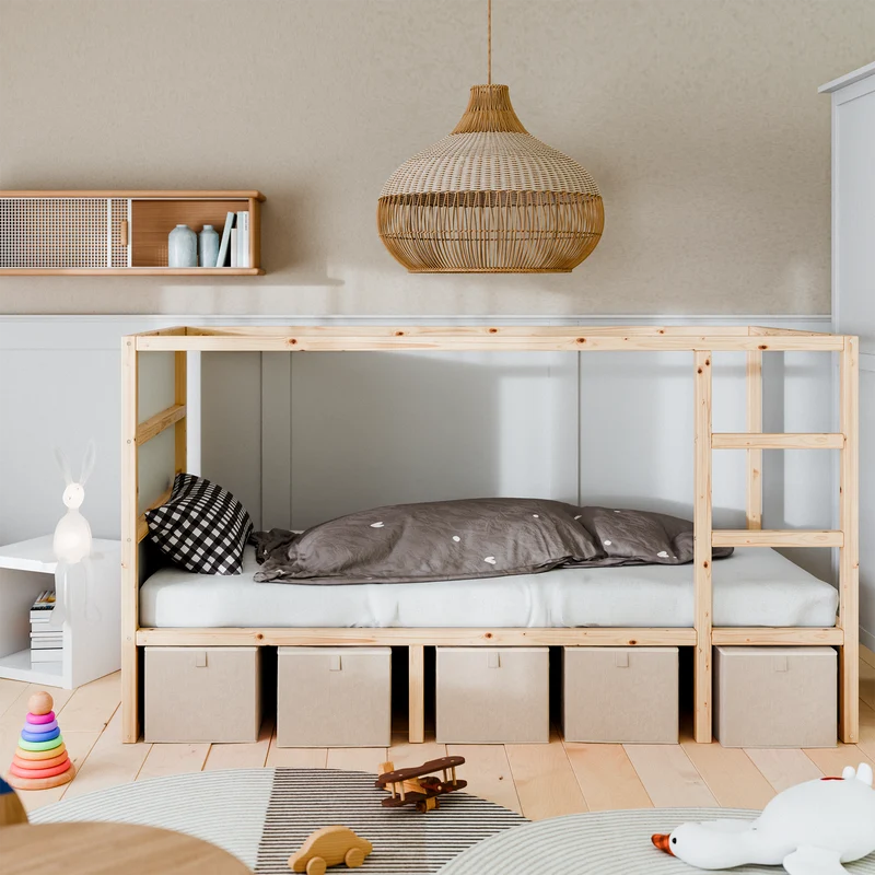 Box für IKEA Kura Bett, Unterbettkommode aus Cord Stoff, 90 x 32 x 27cm - Beige, Grün oder Rosa
