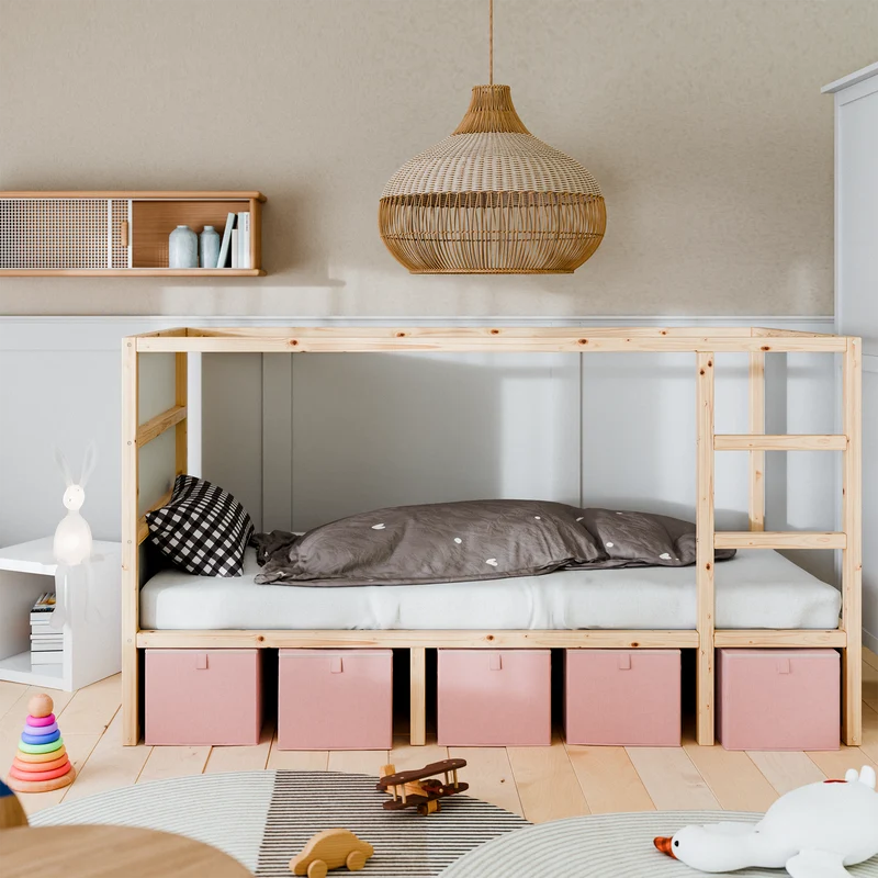 Box für IKEA Kura Bett, Unterbettkommode aus Cord Stoff, 90 x 32 x 27cm - Beige, Grün oder Rosa