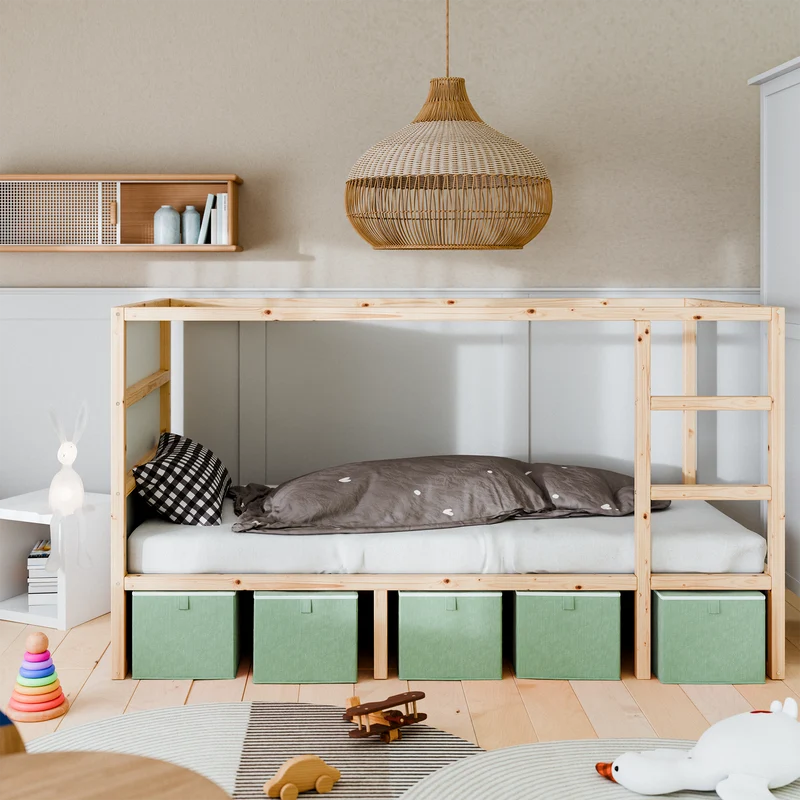 Box für IKEA Kura Bett, Unterbettkommode aus Cord Stoff, 90 x 32 x 27cm - Beige, Grün oder Rosa