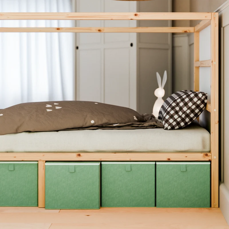Box für IKEA Kura Bett, Unterbettkommode aus Cord Stoff, 90 x 32 x 27cm - Beige, Grün oder Rosa