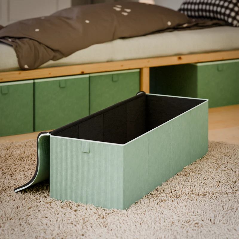 Box für IKEA Kura Bett, Unterbettkommode aus Cord Stoff, 90 x 32 x 27cm - Beige, Grün oder Rosa