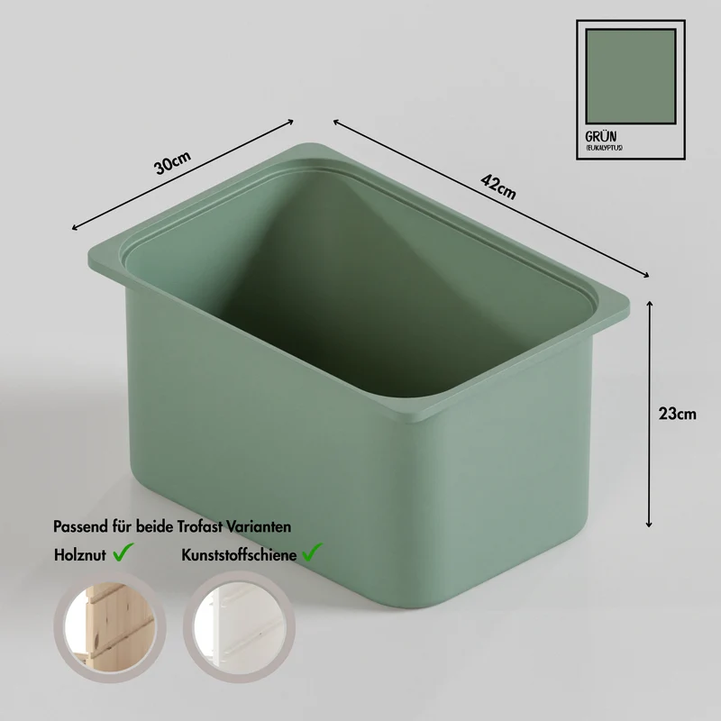 Große Box „TRÖVI“ für IKEA Trofast Regale – 42 × 30 × 23 cm in Eukalyptus Grün