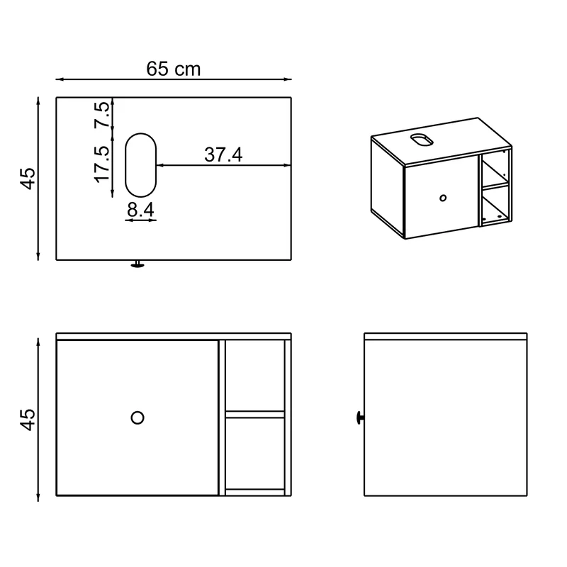Roomart 4-delige badkamermeubelset LOTUS, 65 cm, met ronde opzetwastafel en hoge kast, in 3 kleuren